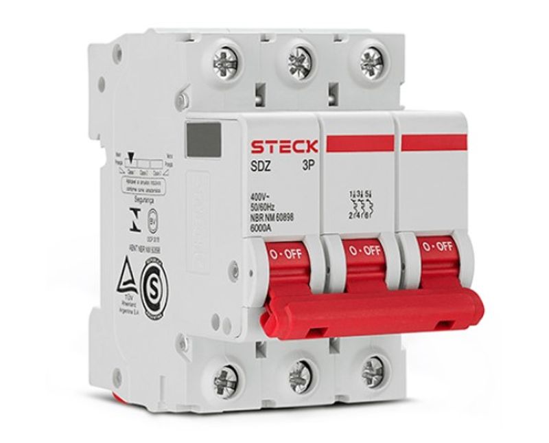 Disjuntor Mini Tripolar 6A Curva C 6KA SDZD63C06 Steck