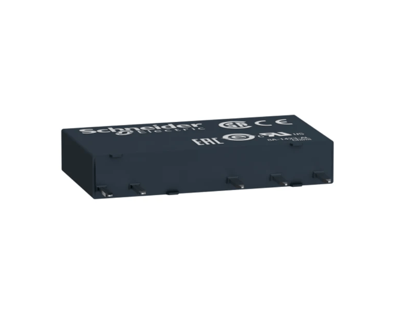 Zelio Relé RSL Slim 6 A de 60V DC  Schneider  - Imagem  do produto  na horizontal com os conectores para a frente.