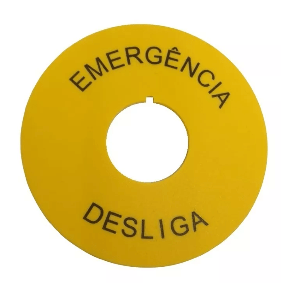Plaqueta Botão Emergência D90Mm 22Mm Amarelo Z22390 | Dimensional