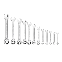 Chave Combinada Jogo 12 Peças Com Catraca Reversível Estriado Aco CromoVanadio Cromado 8 A 19 Mm 31370 Gedore