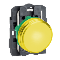 Botão Iluminado Redondo Amarelo 22mm 240V LED Integrado 1NA+1NF XB5AW35M5 Schneider