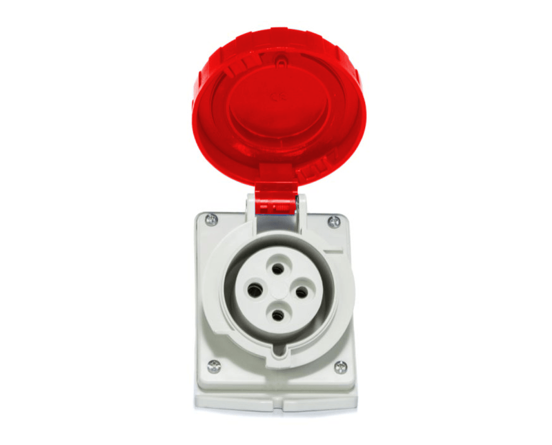 Tomada Angular 3 Polos + Terra 32A 380/415V Vermelho 6H IP44 Com