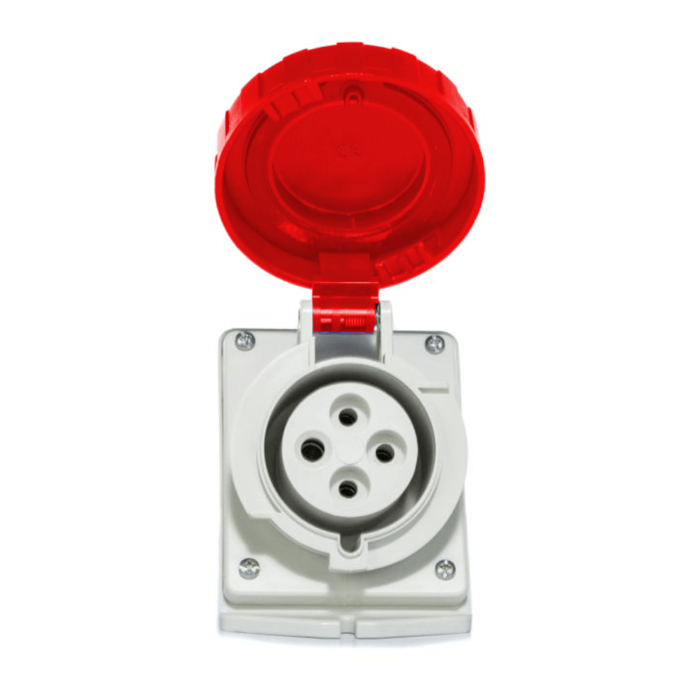 Tomada Angular 3 Polos + Terra 32A 380/415V Vermelho 6H IP44 Com