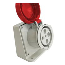 Tomada Angular 3 Polos + Terra 32A 380/415V Vermelho 6H IP44 Com Tamp QUA4246Q Steck