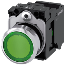 Frontal Botão Iluminado Redondo Verde 22mm Pulso/Soco 3SU11520AB403BA0 Siemens