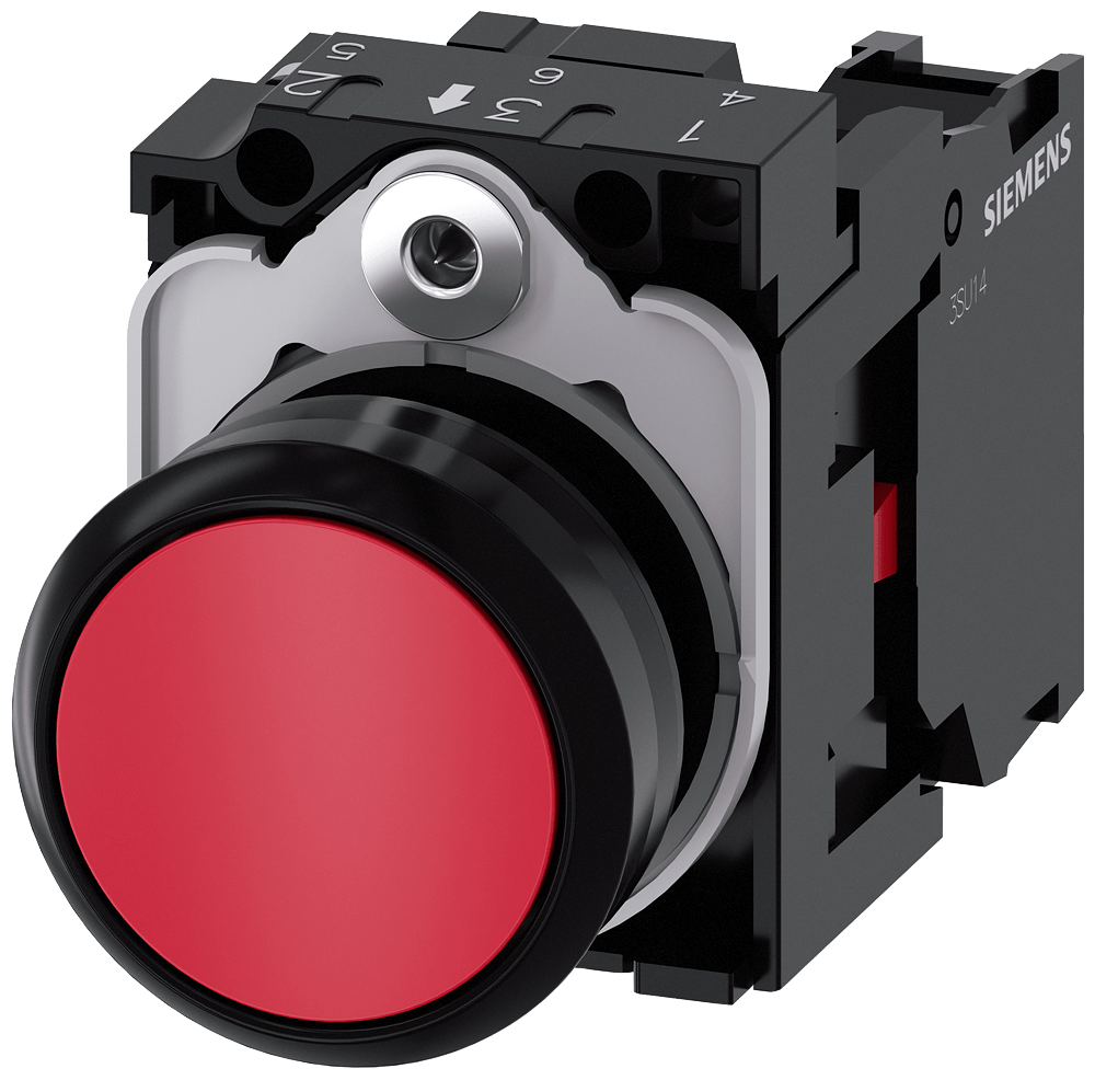 Frontal Botão Redondo Vermelho 22mm Pulso/Soco 3SU11000AB201CA0 Siemens ...