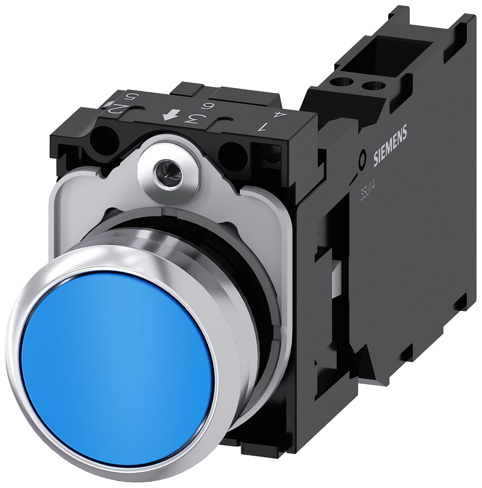 Frontal Botão Redondo Azul 22mm Pulso/Soco 3SU11500AB503FA0 Siemens ...