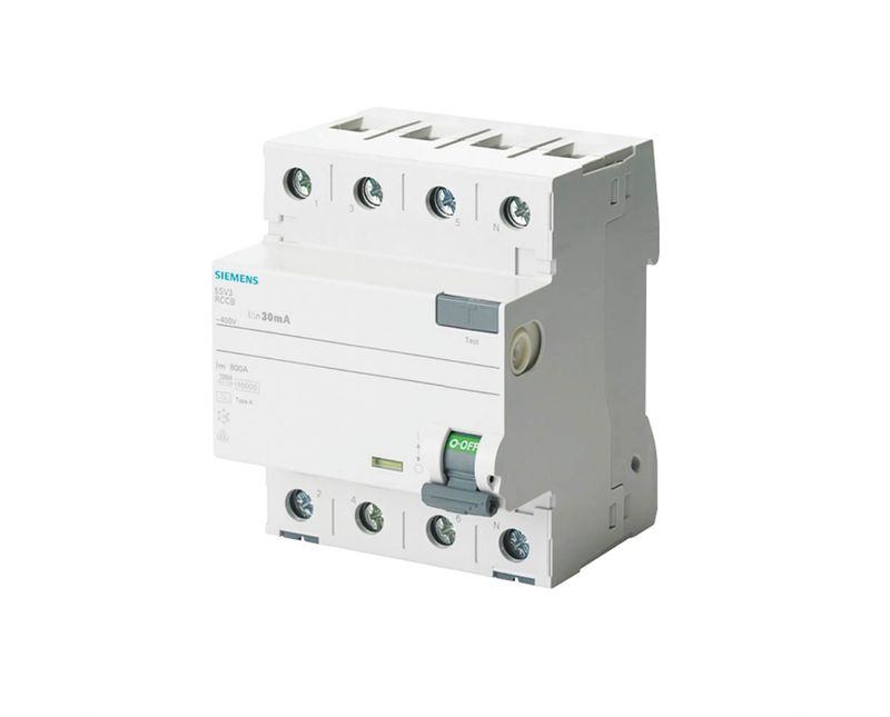 Disjuntor Diferencial Residual Tetrapolar 400V 80A 30Ma Siemens - Imagem ilustrativa na posição frontal