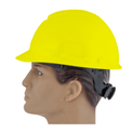 Capacete Aba Frontal em Cor Amarela com Suspensão e Jugular | Lateral esquerda do produto em um manequin
