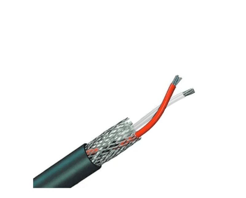 Cabo AFT 300V 70 Graus Celsius Polietileno 2x18awg Preto AFT2X18AWG Datalink | Imagem ilustrativa - Peça ampliada com a parte interna do cabo em destaque. Posicionado para cima (esquerda)