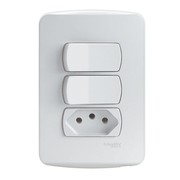 Conjunto 2 Interruptores Simples Com 1 Tomada Bipolar + Terra 10A 250V Miluz S3B69050 Schneider