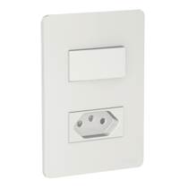 O Conjunto Interruptor Simples 10A + Tomada Branco Bipolar + Terra 10A S71323104 Schneider