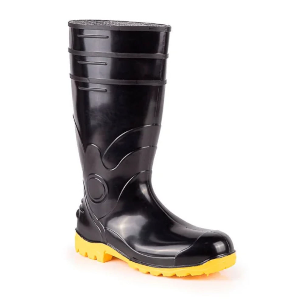 Bota PVC Cano Curto Preta Solado Amarela Sem Forro 82BPC600SF