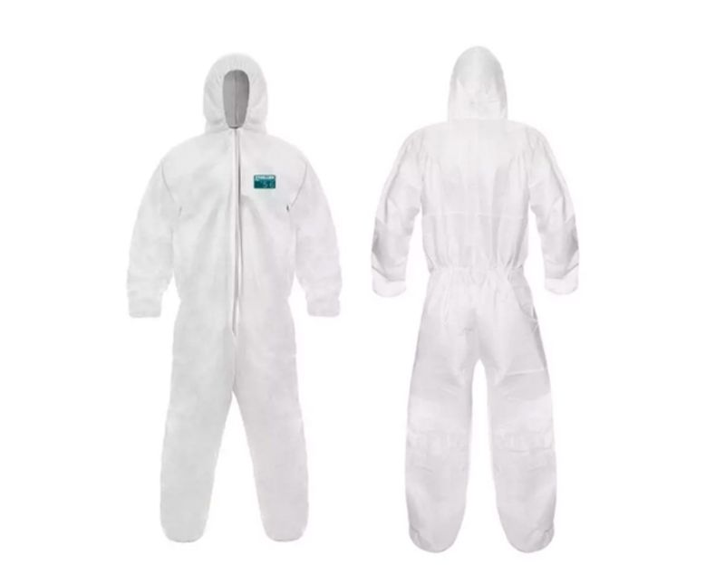 Macacão de Segurança Branco Com Capuz Microgard 1800 CA 39119 Tamanho M Ansell - Dimensional | Imagem ilustrativa - Frente e Verso do produto