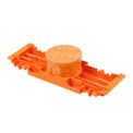 Caixa Passagem Embutir PVC Laranja 4x4" com Suporte | Produto em posição horizontal, diagonal direita