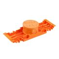 Caixa Passagem Embutir PVC Laranja 4x4" com Suporte | Produto em posição horizontal, diagonal esquerda