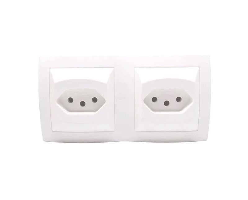 Tomada Predial 2 Módulos Branca Bipolar+Terra 10A 250V Bca | Visão frontal do produto