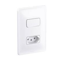 Interruptor e Tomada 1 Tecla Simples Tomada 2 Polos + Terra 10A Com Placa 4 X 2" Branca 680112 Pial