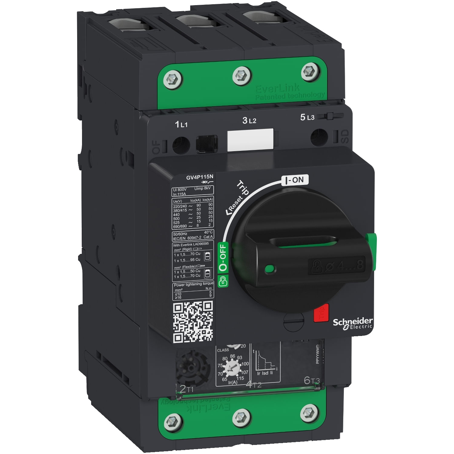 Disjuntor Motor Tripolar 115A 380VCA 1955A 50KA Parafuso Tesys