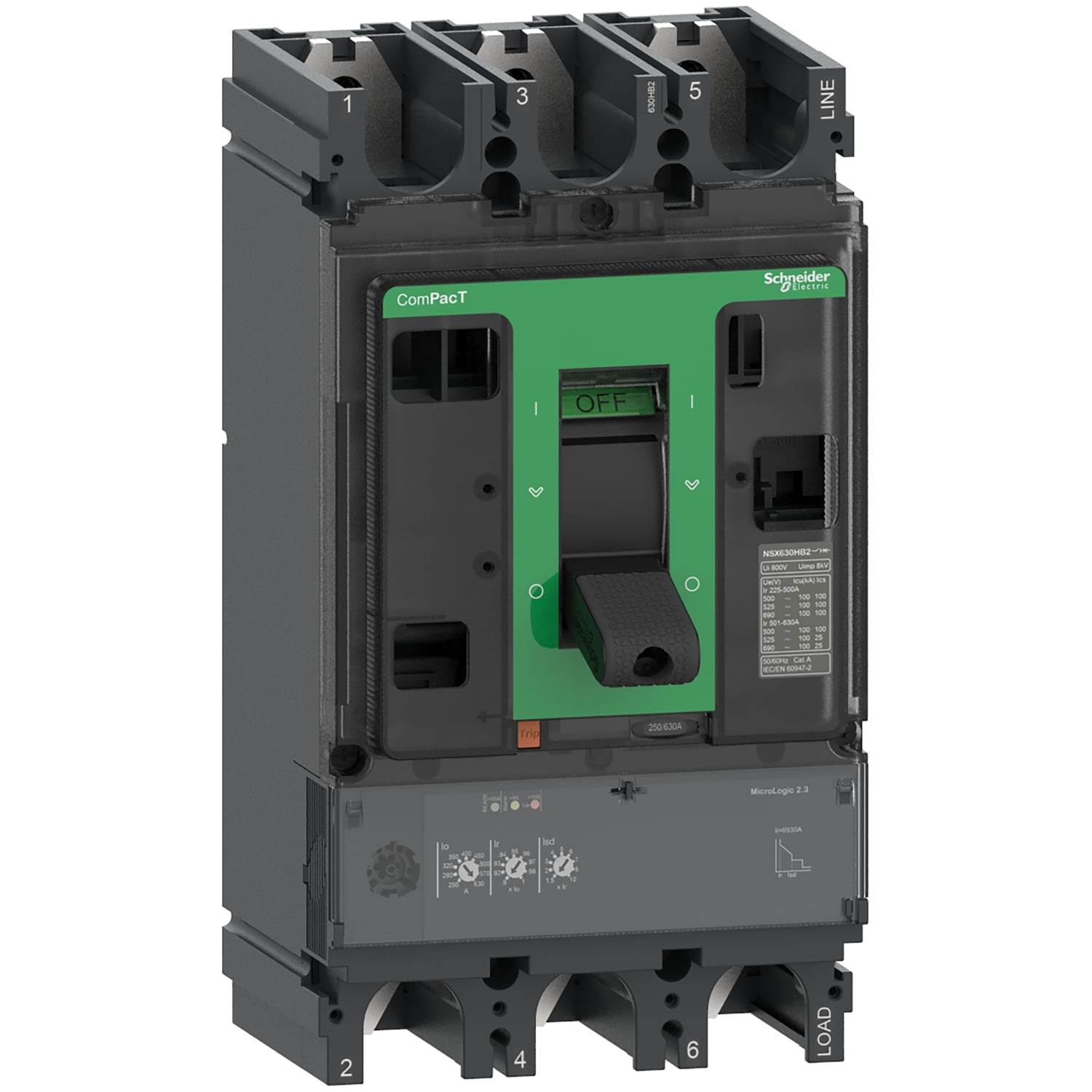 Disjuntor Caixa Moldada Tripolar Eletrônico 440VCA 630A 30KA
