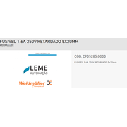 Fusivel Cartucho 5X20Mm Ret 250V 1,6A C9052850000 Weidmuller Conexel