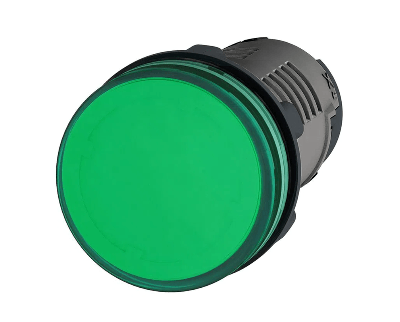 Sinaleiro Redondo Plástico Verde 22,0Mm 220V | Produto em posição horizontal, diagonal esquerda
