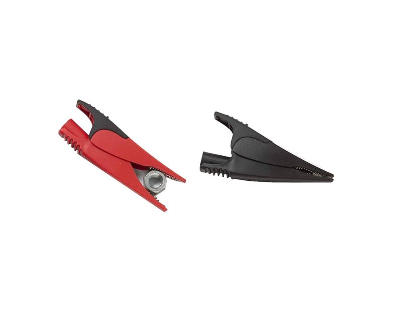 Clipes Jacaré Fluke AC285 para Sonda | Dimensional - Imagem com dois clipes, vermelho e preto