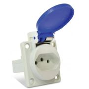Tomada Embutir Fêmea 2 Polos + Terra 63A 200/250V Azul 6H Bloqueio IP65 Com Tampa Quasar QUA3546B Steck