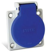 Tomada Embutir Fêmea 3 Polos + Terra 63A 200/250V Azul 9H Bloqueio IP65 Com Tampa Quasar QUA4549B Steck