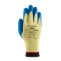 Luva Proteção Corte Látex Natural Azul/Amarela Antiderrapante Power Flex 80600 Tamanho 10 CA 18193 Ansell - Dimensional | Visão do verso do produto