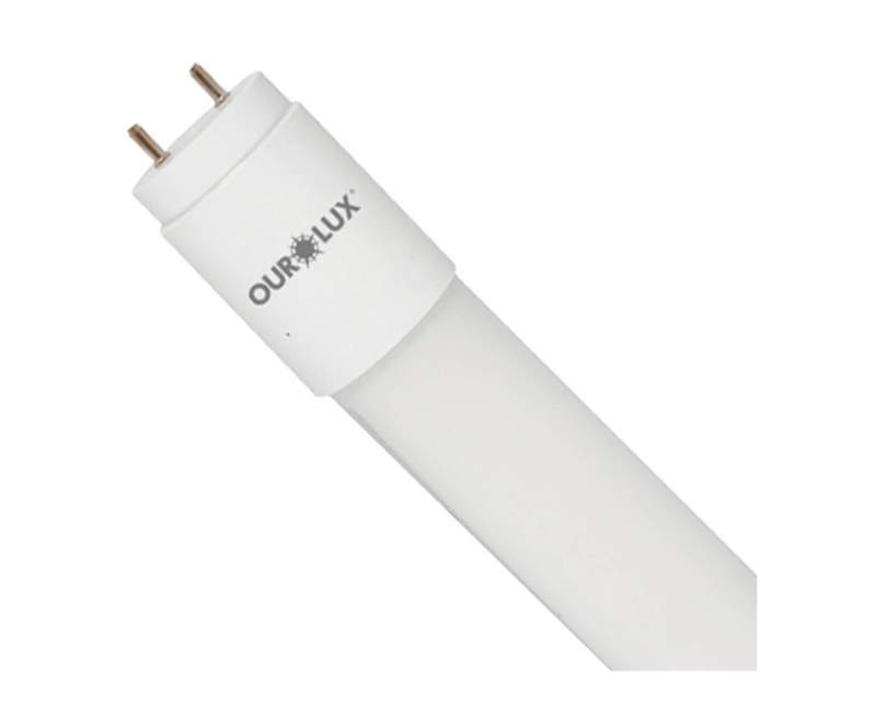 Lâmpada LED T8 Tubular G13 120cm 6500K Luz Branca Fria Bivolt | Detalhes do conector do produto em posição vertical com inclinação para a direita