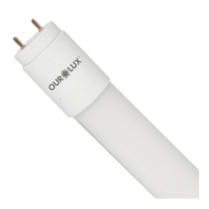 Lâmpada LED T8 Tubular G13 120cm 6500K Luz Branca Fria Bivolt | Detalhes do conector do produto em posição vertical com inclinação para a direita