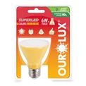 Lâmpada LED E27 3000K Luz Amarela Biv 6W 420Lm 36G SUPERLED PAR20 Ourolux a imagem apresenta o produto em sua embalagem de frente