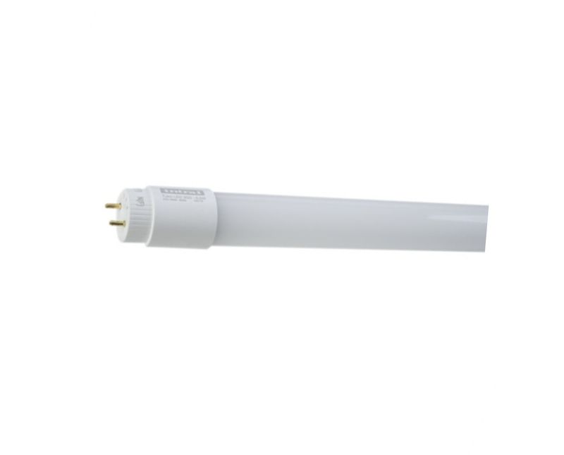 Lâmpada-LED-T8-Tubular-G13-60cm-6000K-Luz-Branca-Fria-Bivolt-9W-Policarbonato-BL108HF9W-Intral A imagem apresenta o bocal próximo do lado esquerdo
