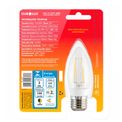 Lâmpada LED Vela E27 2700K Luz Amarela Bivolt 3W FILAMENTO 20185 Ourolux a imagem apresenta o produto dentro de sua embalagem de trás