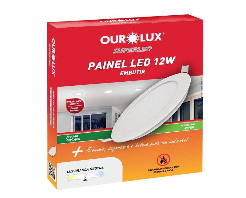 Luminária LED Plafon Redonda Embutir Branca Bivolt 2700K 12W 03208A Ourolux - Dimensional | Visção produto na caixa