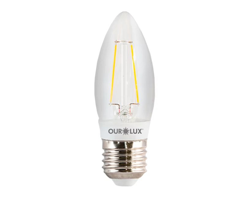 Lâmpada LED Vela E27 2700K Luz Amarela Bivolt 3W Fosca 20206 Ourolux a imagem apresenta o produto inteiro