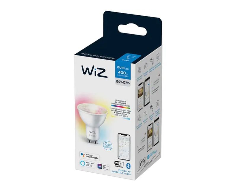 Lâmpada LED GU10 127V 4,8W 3400 Lúmens Inteligente Wiz Philips - Dimensional | Embalagem fechada do produto