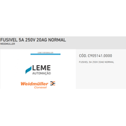Fusivel Cartucho 250V 5A Normal C9051410000 Weidmuller Conexel