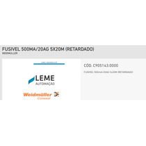 Fusivel Cartucho 5X20Mm Ret 500Ma C9051430000 Weidmuller Conexel