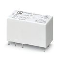 Relé Potência 8A 12V 2NA/1NF Phoenix Contact | Dimensional- Produto com os conectores virado para baixo destacando as informações presentes na parte superior.