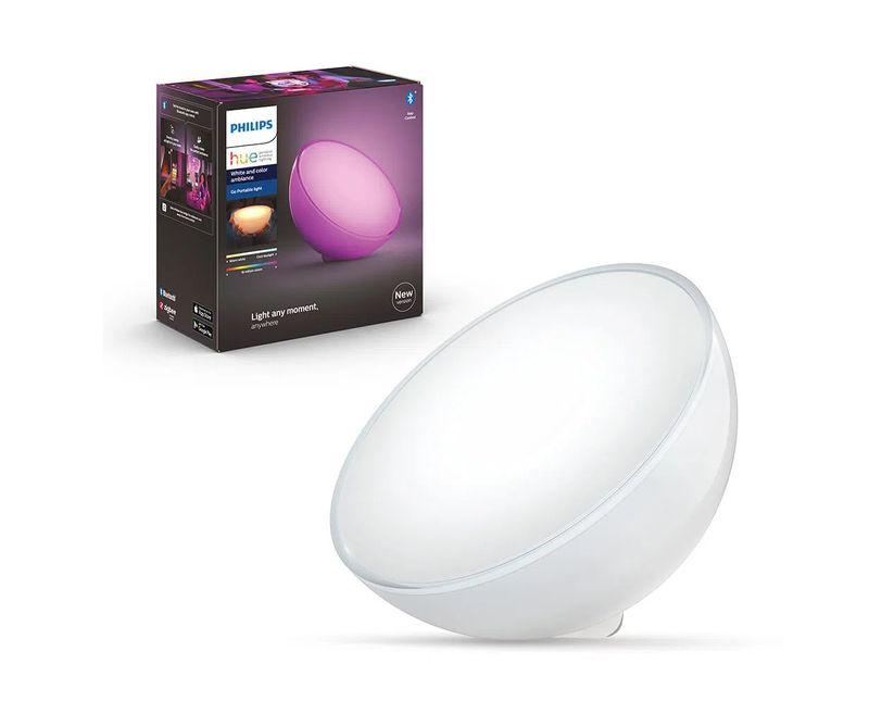 "Luminária LED de Mesa Hue Go Casa Inteligente 915005822401 Philips | Imagem ilustrativa - Embalagem comercial do produto "