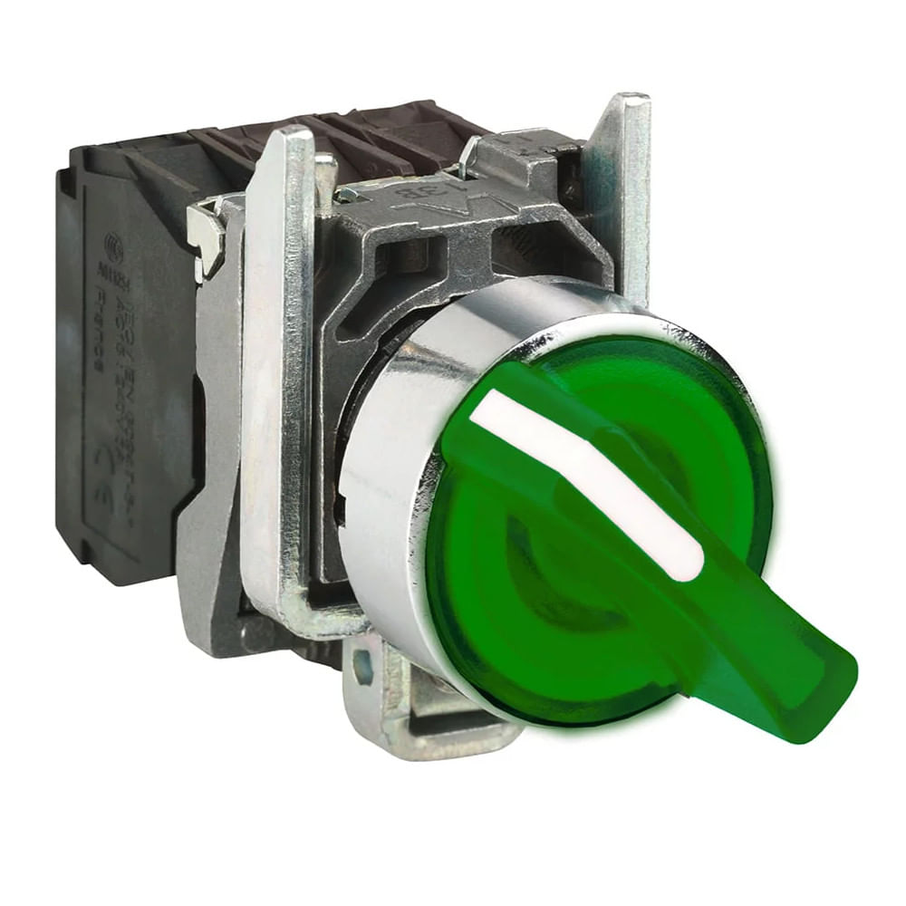 Comutador Iluminado Knob Ct 3 Posições Verde 22mm 1NA+1NF