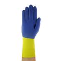Luva Proteção Química Latex Natural Azul/Amarela Anti Derrapante Chemi Pro 224 Tamanho 7 CA 12872 Ansell - Dimensional | Imagem ilustrativa - Visão vertical