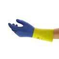 Luva Proteção Química Latex Natural Azul/Amarela Anti Derrapante Chemi Pro 224 Tamanho 7 CA 12872 Ansell - Dimensional | Imagem ilustrativa - Visão horizontal