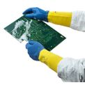 Luva Proteção Química Latex Natural Azul/Amarela Anti Derrapante Chemi Pro 224 Tamanho 7 CA 12872 Ansell - Dimensional | Imagem ilustrativa - Demonstração