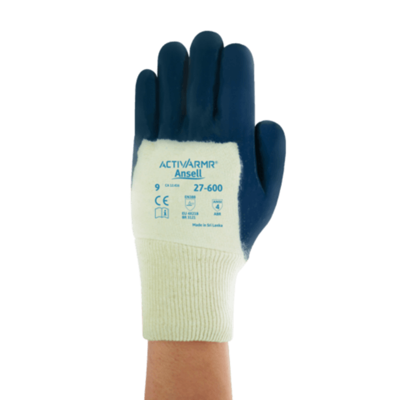 Luva Proteção Mecânica Nitrílica Branca/Azul Antiderrapante Hycron