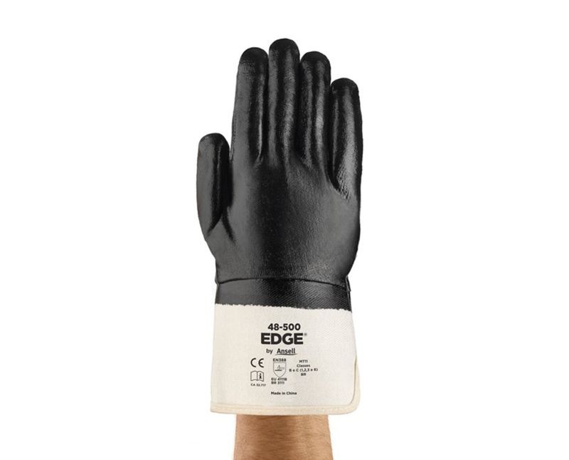 ᙢ̤̮ Luva Proteção Mecânica Nitrílica Preta Anti Derrapante Edge 48500
