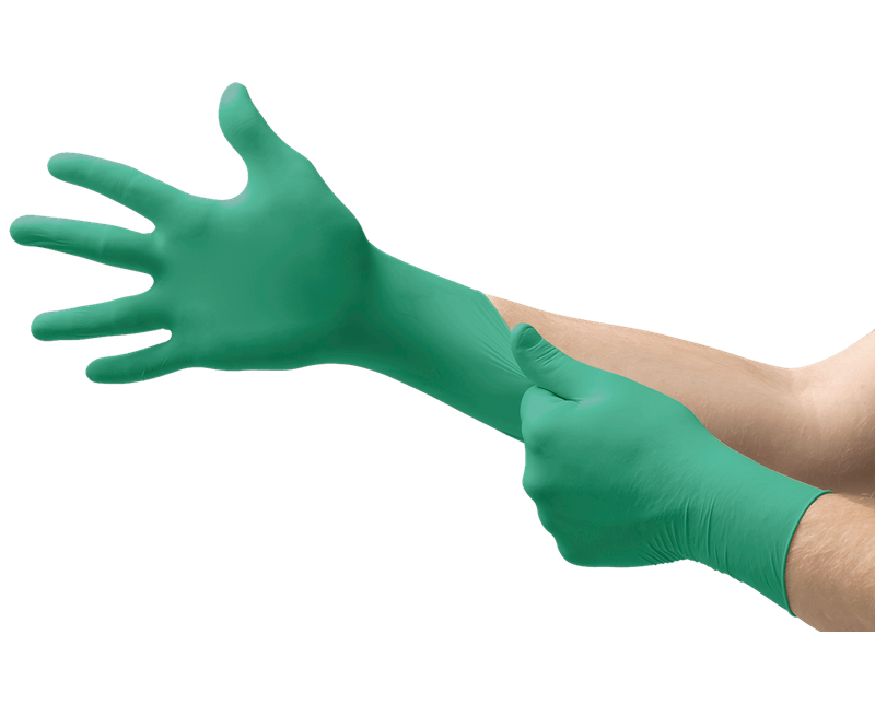 Luva Procedimento Nitrílica Verde Embalagem com 100 luvas TOUCH N TUFF PF92600 Tamanho P Ansell - Dimensional | Visão geral do produto