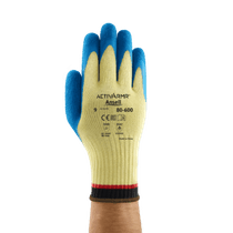 Luva Resistente A Corte Látex Natural Azul/Amarela Antiderrapante Power Flex 80 600 Tamanho 9 CA 18193 Ansell